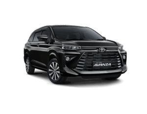 Toyota Avanza hitam tampak depan untuk layanan rental mobil Bandung dengan driver profesional