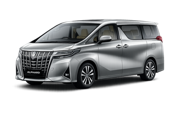 Toyota Alphard abu-abu tampak samping untuk layanan sewa mobil premium Bandung dengan driver profesional