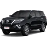 Toyota Fortuner hitam tampak serong depan dan samping untuk layanan sewa mobil premium Bandung dengan driver profesional