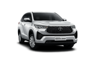 Toyota Innova Zenix type G putih tampak depan untuk layanan sewa mobil Bandung dengan driver profesional
