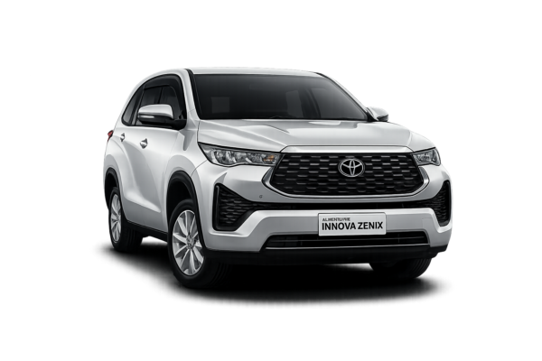 Toyota Innova Zenix type G putih tampak depan untuk layanan sewa mobil Bandung dengan driver profesional