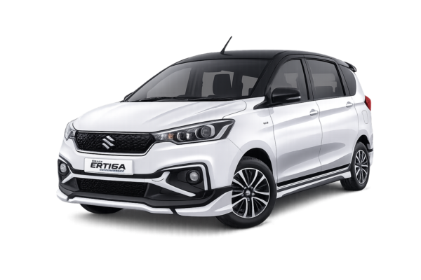 Suzuki All New Ertiga Hybrid putih dari Twins Rent Car untuk layanan sewa mobil dengan supir di Bandung.